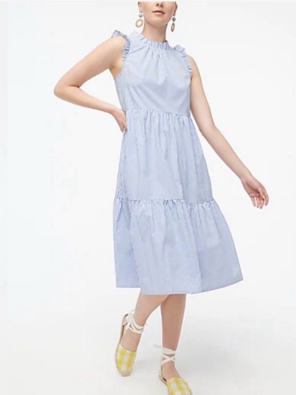 J.Crew Women’s Cotton Striped Sleeveless A-Line Midi Dress 🤍💙